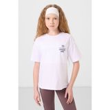 Beyaz Pamuklu O Yaka Oversize Fit Baskılı Kız Çocuk T-Shirt - 75178 - 9 - 10 Yaş