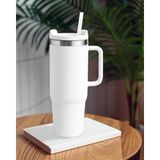 Beyaz Paslanmaz Çelik Termos Pipetli 1200Ml