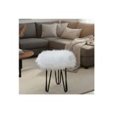 Beyaz Peluş Puf Tabure, Metal Ayaklı Yumuşak Oturma Pufu (38x37 cm) - Yatak Odası, Salon Pufu