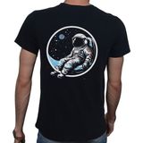 Beyaz Penguen Man On The Moon T-Shirt %100 Pamuklu Siyah Penye Basic Erkek Tişört