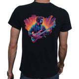 Beyaz Penguen Neon Guitar T-Shirt %100 Pamuklu Siyah Penye Basic Erkek Tişört