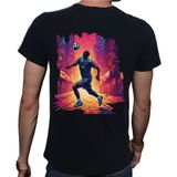 Beyaz Penguen Neon Spor T-Shirt Pamuklu Siyah Penye Basic Erkek Tişört - 2XL