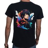 Beyaz Penguen Splash Anime T-Shirt %100 Pamuklu Siyah Penye Basic Erkek Tişört