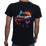 Beyaz Penguen Splash Car T-Shirt %100 Pamuklu Siyah Penye Basic Erkek Tişört