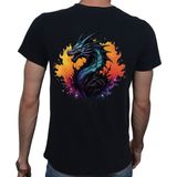 Beyaz Penguen Splash Dragon T-Shirt %100 Pamuklu Siyah Penye Basic Erkek Tişört - XL