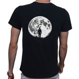 Beyaz Penguen To The Moon And Back T-Shirt %100 Pamuklu Siyah Penye Basic Erkek Tişört