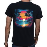 Beyaz Penguen Tropical T-Shirt %100 Pamuklu Siyah Penye Basic Erkek Tişört