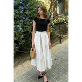 Beyaz Pileli Cepli Kadın Midi Boy Etek MG2536 - XL