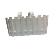 Beyaz Plastik Balkon Saksısı, Çit Desenli, Askılı, Dikdörtgen Çiçeklik 28x12
