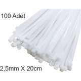 Beyaz Plastik Cırt Kelepçe 2.5X20CM Kablo Bağı Elektrik Kablosu 100 Adet