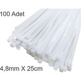 Beyaz Plastik Cırt Kelepçe 4.8X25CM Kablo Bağı Elektrik Kablosu 100 Adet