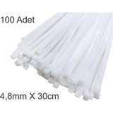 Beyaz Plastik Cırt Kelepçe 4.8X30CM Kablo Bağı Elektrik Kablosu 100 Adet