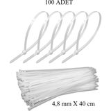 Beyaz Plastik Cırt Kelepçe 4.8X40CM Kablo Bağı Elektrik Kablosu 100 Adet