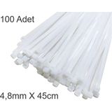 Beyaz Plastik Cırt Kelepçe 4.8X45CM Kablo Bağı Elektrik Kablosu 100 Adet
