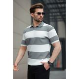 Beyaz Polo Yaka Çizgili Erkek Triko Tişört E7411 - 2XL