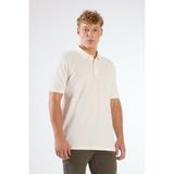 Beyaz Polo Yaka Pamuklu Düz Renk Slim Fit Erkek T-shirt - 2XL