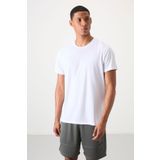 Beyaz Polyester Nefes Alan Dokulu İnce Esnek Standart Fit Erkek Performans T-Shirt - 88388