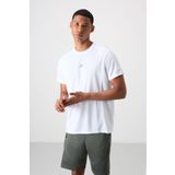 Beyaz Polyester Nefes Alan Dokulu İnce Esnek Standart Fit Erkek Performans T-Shirt - 88390