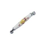 Beyaz Porselen Kulp Antik Sarı Ayak Sarı Çiçek Desenli 128 Mm Dolap Kulpu 5 Adet Set