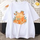 Beyaz Portakal Suyu Kawaii Anime Harajuku Tee Baskı Karikatür An Be