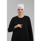 Beyaz Pratik Hazır Geçmeli Fiyonklu Bone Sandy Çift Taraflı Çapraz 3007B_42