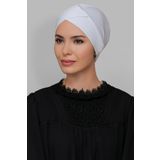 Beyaz Pratik Hazır Geçmeli Tesettür Bone Sandy Kumaş Çapraz Büzgülü 1801_42