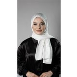 Beyaz Pratik Hazır Geçmeli Tesettür Şal Örme Kumaş Taş Desenli 2118T_42
