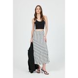 Beyaz Puantiye Desen Saten Midi Etek 9416 - 36