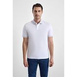 Beyaz Regular Düz Baskısız Pike Fermuarlı Polo Yaka Nefes Alabilen Tişört
