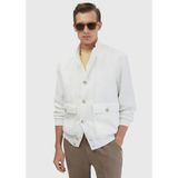 Beyaz Regular Fit Dik Yaka Casual Dokuma Mont
