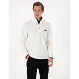 Beyaz Regular Fit Yarım Fermuarlı Polar Sweatshirt