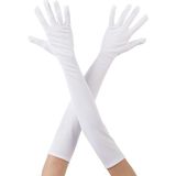 Beyaz Renk Dirseğe Kadar Uzun Kumaş Eldiven 40 cm - Çok Renkli
