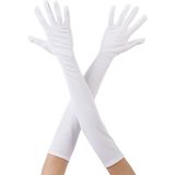 Beyaz Renk Dirseğe Kadar Uzun Kumaş Eldiven 40 cm - Renkli - Standart