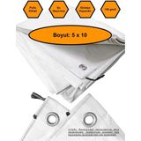 Beyaz Renk Ebatlı Branda, 5X10 Çadır 140 Gr/m2 Su Geçirmez Kamyon Saman Inşaat Gölgeleme Çadırı