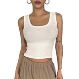 Beyaz Renk Kalın Askılı Kare Yaka Düz Desensiz Fitilli Likralı Kaşkorse Crop Top Bluz (Beyaz, S)