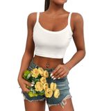 Beyaz Renk U Yaka Düz Desensiz Likralı Kalın Askılı Fitilli Kaşkorse Crop Top Bluz (Beyaz, M)