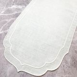 Beyaz Renkli Çift Sargı Nakışlı 40 x 140 cm Keten Efektli Runner - 40 x 140 cm