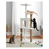 Beyaz Renkli Salıncaklı Kedi Tırmalama Oyun Evi