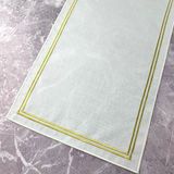 Beyaz Renkli Simli Gold Çift Çizgi Nakışlı 40 x 110 cm Keten Efektli Runner - Beyaz - Gold - 40 x 110 cm
