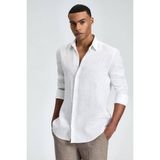 Beyaz Saf Keten Spor Gömlek - White - 46