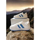 Beyaz-Saks Mavi Iki Bantlı Unisex Günlük Hafif Taban Sneaker Spor Ayakkabı - Beyaz - Saks Mavi
