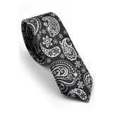 Beyaz Şal Desenli Siyah Dokuma Kumaş Mendilli Slim Fit Kravat / SDK-230206