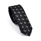 Beyaz Şal Desenli Siyah Dokuma Kumaş Mendilli Slim Fit Kravat // SDK-240809 SDK240809