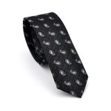 Beyaz Şal Desenli Siyah Dokuma Kumaş Mendilli Slim Fit Kravat // Sdk-240809