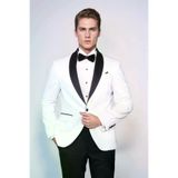 Beyaz Şal Yaka Simli Slim Fit Smokin Ceket - Wessi