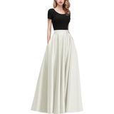 Beyaz Saten Cepli Kloş Abiye Etek - 001-Beyaz