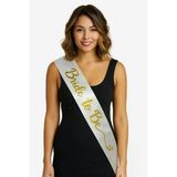 Beyaz Saten Üzerine El Yazısı İtalik Altın Bride To Be Kuşağı 10 Cm Genişlik (5067)