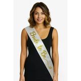Beyaz Saten Üzerine El Yazısı İtalik Altın Bride To Kuşağı 10 Cm Genişlik (5047)