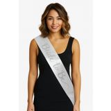 Beyaz Saten Üzerine El Yazısı İtalik Gümüş Bride To Be Kuşağı 10 cm Genişlik
