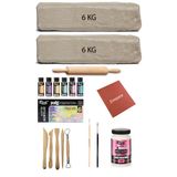 Beyaz Seramik Hamuru 12 Kg Kil Ebesuar Seti Mastermix Pastel Akrilik Set Parlak Vernik Ahsap Merdane